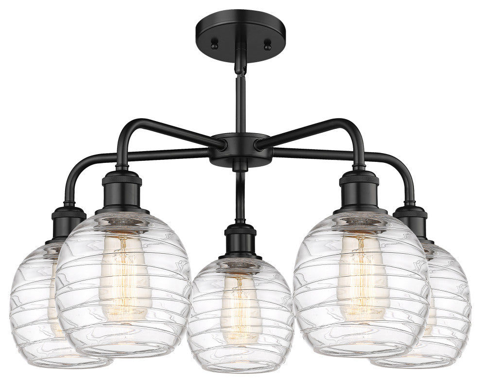 Belfast 5-Light 24" Stem Chandelier, Matte Black, Deco Swirl