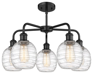 Belfast 5-Light 24" Stem Chandelier, Matte Black, Deco Swirl