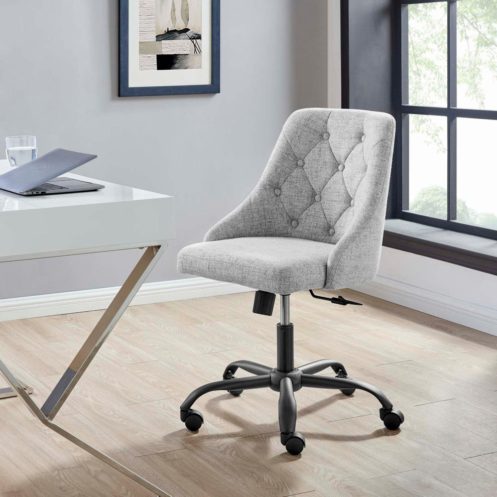 Computer Desk Swivel Tufted Chair, Fabric, Black Gray, Modern, Home Office