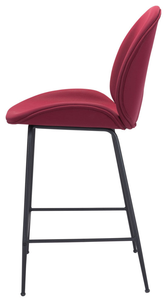 Counter Stool Chair, Steel Metal, Fabric, Red, Black, Bar Kitchen Cafe Bistro