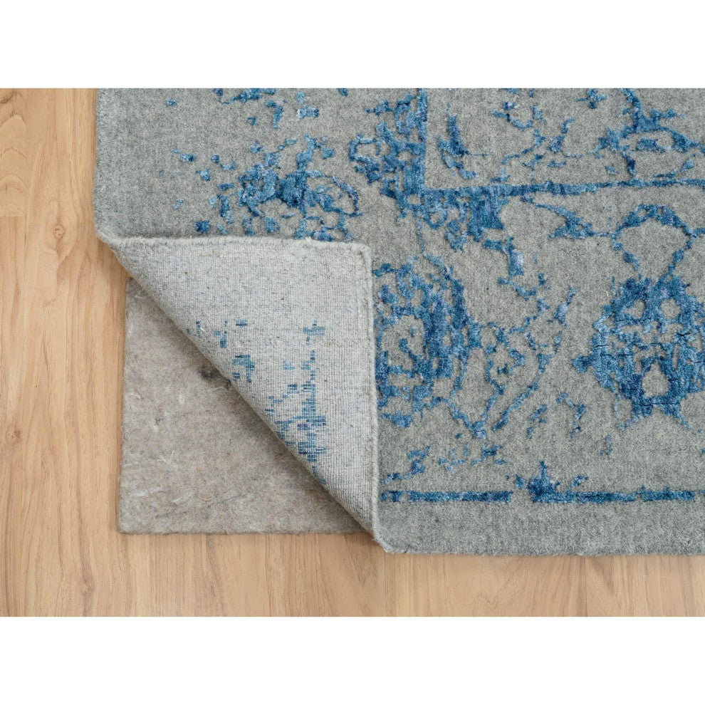 Gray Fine Jacquard Hand Loomed Wool and Plant Based Silk Square Rug 11'10"x12'0"