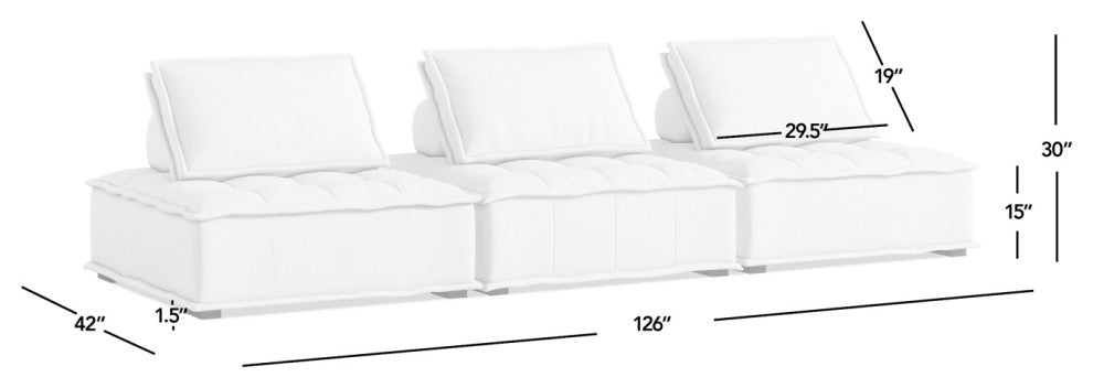 Arwen Modern Modular Square Tufted Sectional Sofa, White Beige Linen, 126" 3-Piece Sofa