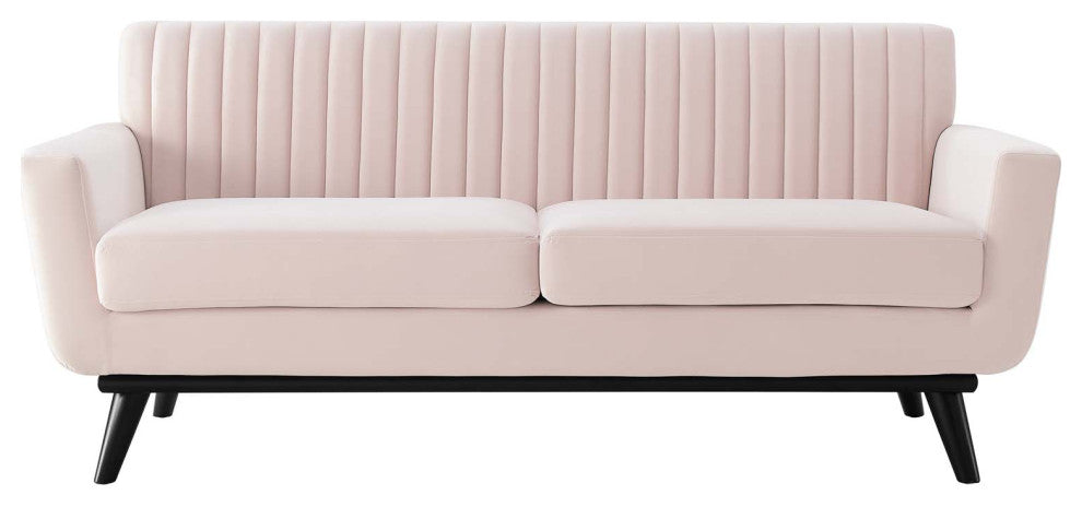 Tufted Loveseat Sofa, Velvet, Pink, Modern, Living Lounge Hotel Hospitality