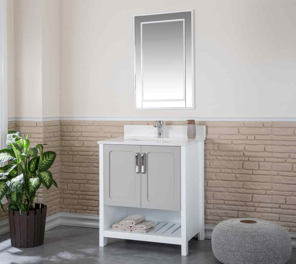 Florin Collection 30" Bathroom Vanity With Sink, Mirror, Countertop, Gray