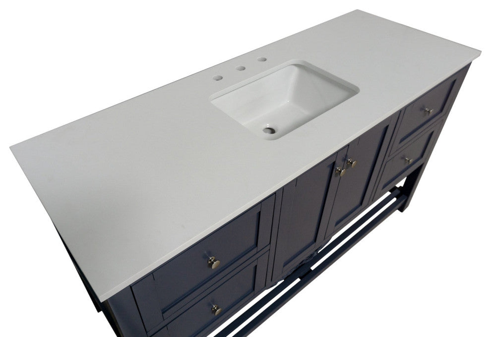Lakeshore 60" Single Bathroom Vanity, Marine Gray, Engineered White