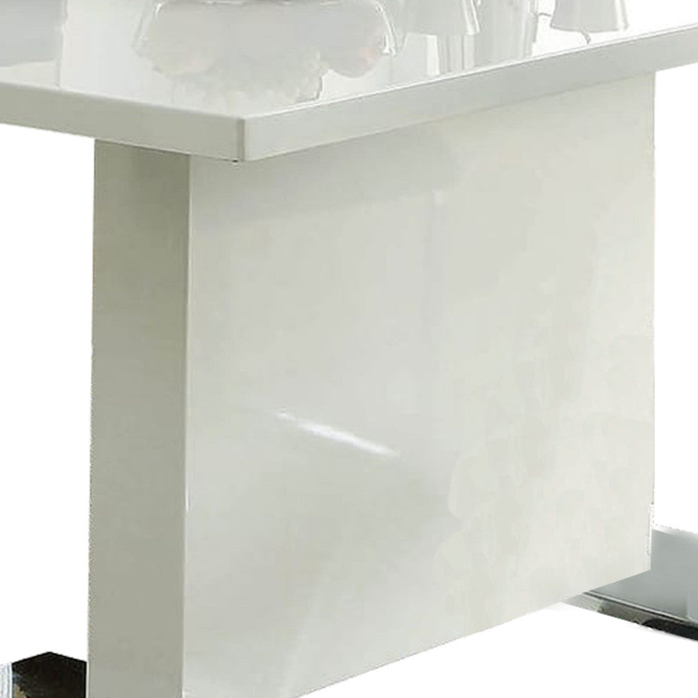 Modern Style Metal Dining Table with T Shaped Design Structure, White
