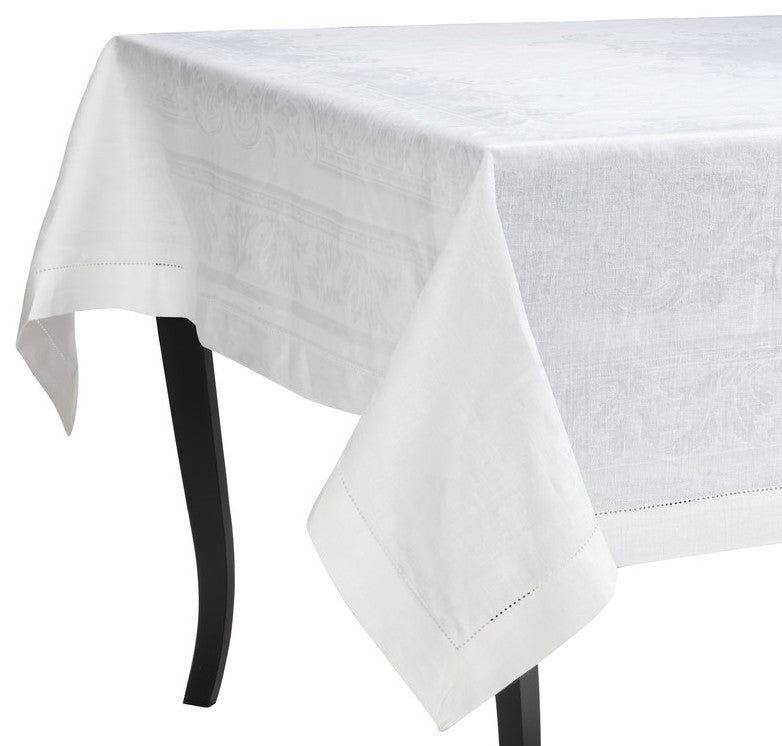 French Home Linen 71" x 124" Arboretum Tablecloth White