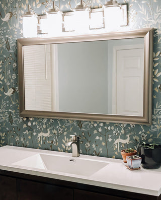 Woodford Framed Wall Mirror, Nickel, 28" X 54"