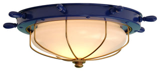 Orleans Navy Blue Gold Coastal Ship Wheel Indoor Outdoor Ceiling Light Fixture, Navy Blue and Matte Gold