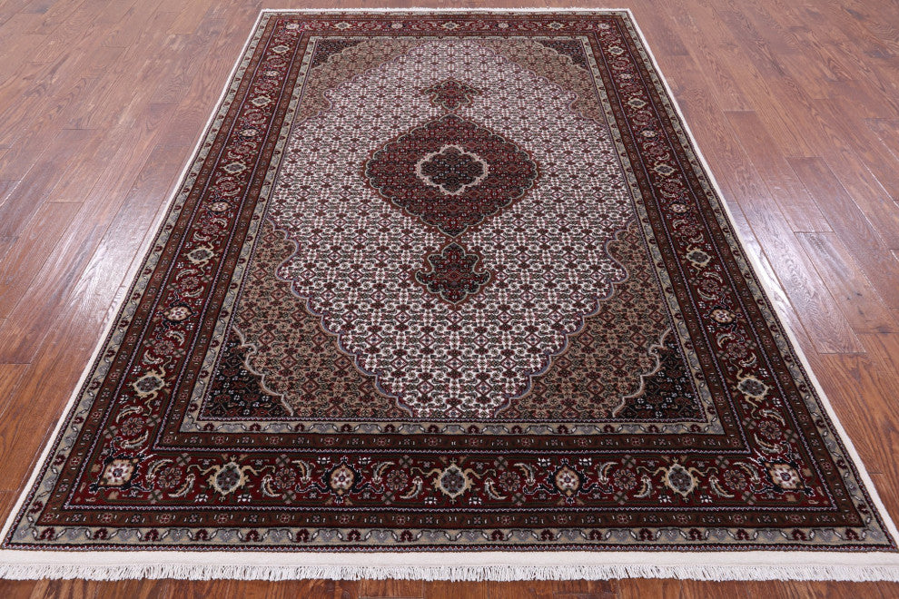 Persian Tabriz Hand Knotted Wool and Silk Rug 6' 1" X 9' 0" Q8908