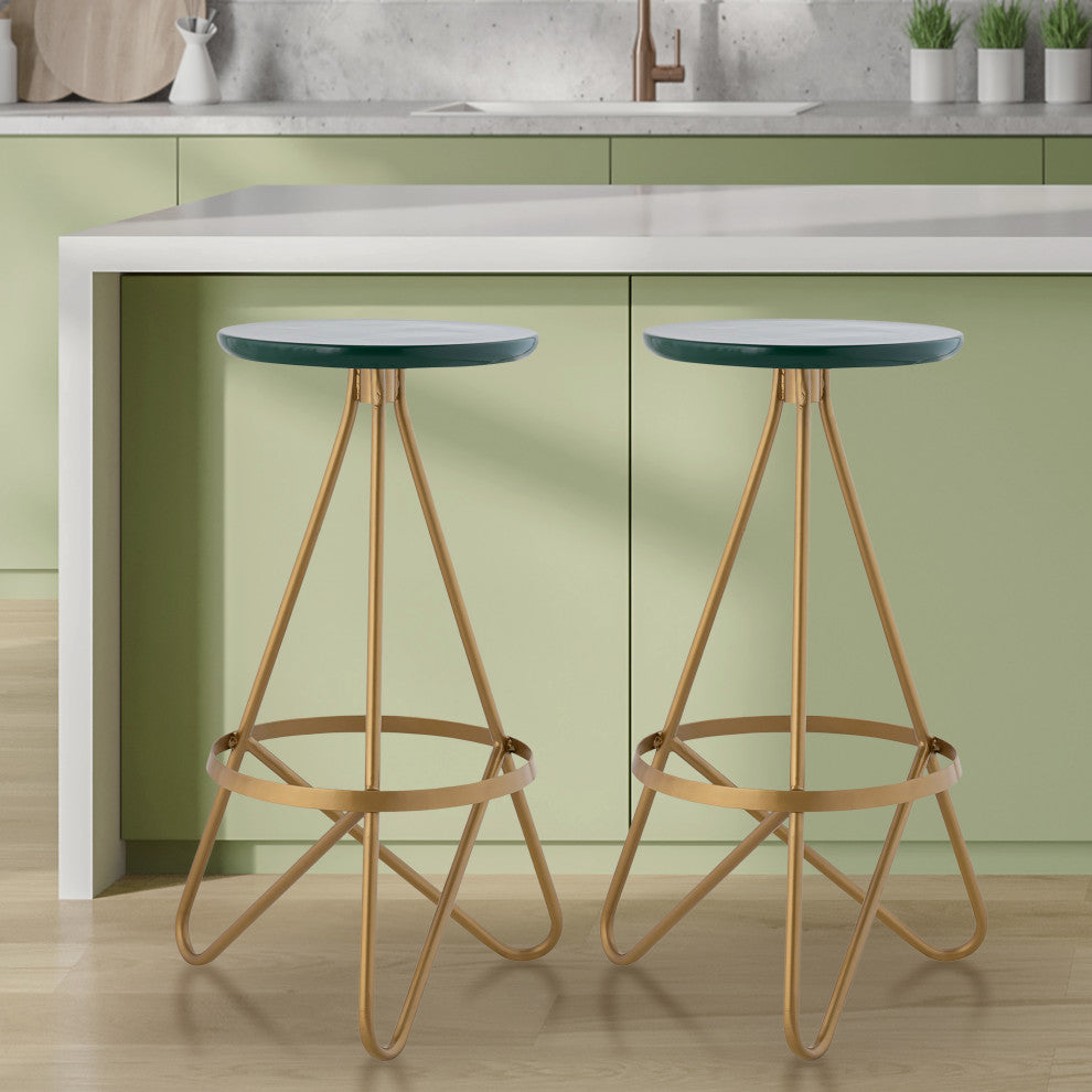 Spiroa Modern Industrial Metal Backless Circular Bar Stool, Green