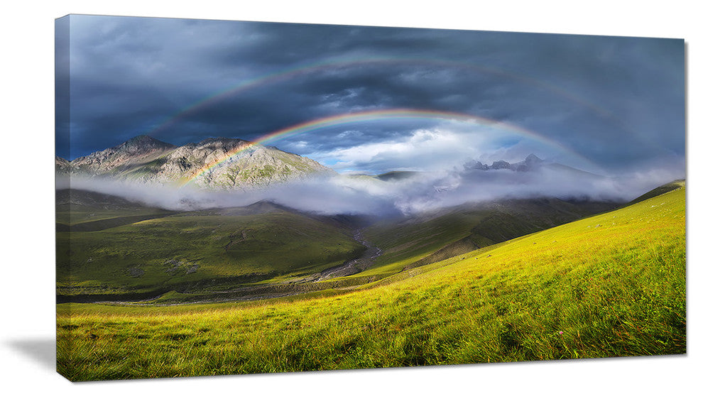 Rainbow in Mountain Valley, Landscape Canvas Art Print, 32"x16"