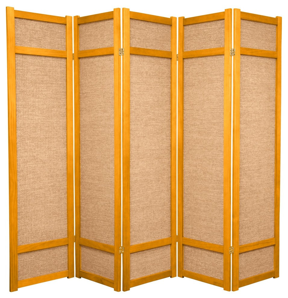 6' Tall Jute Shoji Screen, 5 Panel, Honey