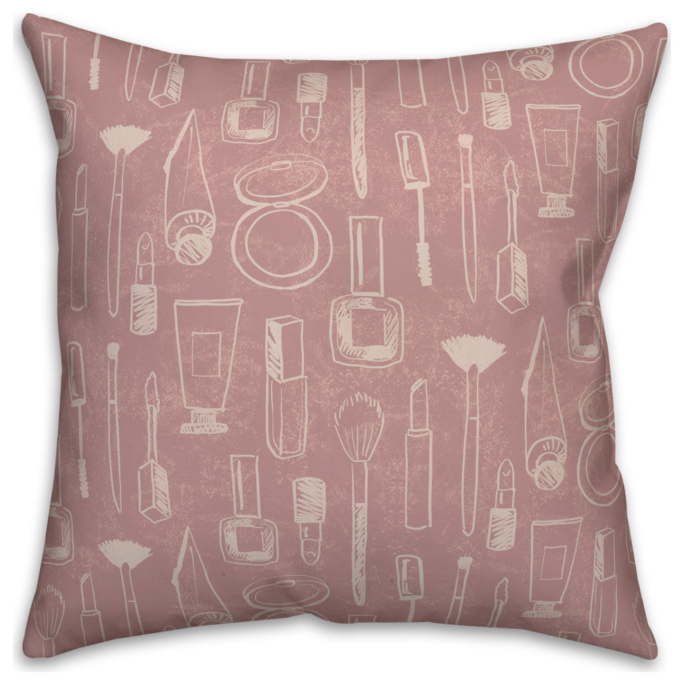 Cream Makeup Icons on Pink 18x18 Spun Poly Pillow