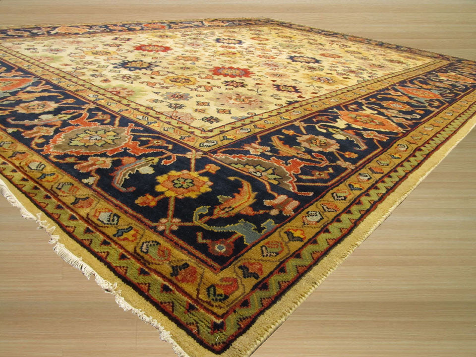 Hand-knotted Wool Ivory Traditional Oriental Super Mahal Rug, 9' X 12'