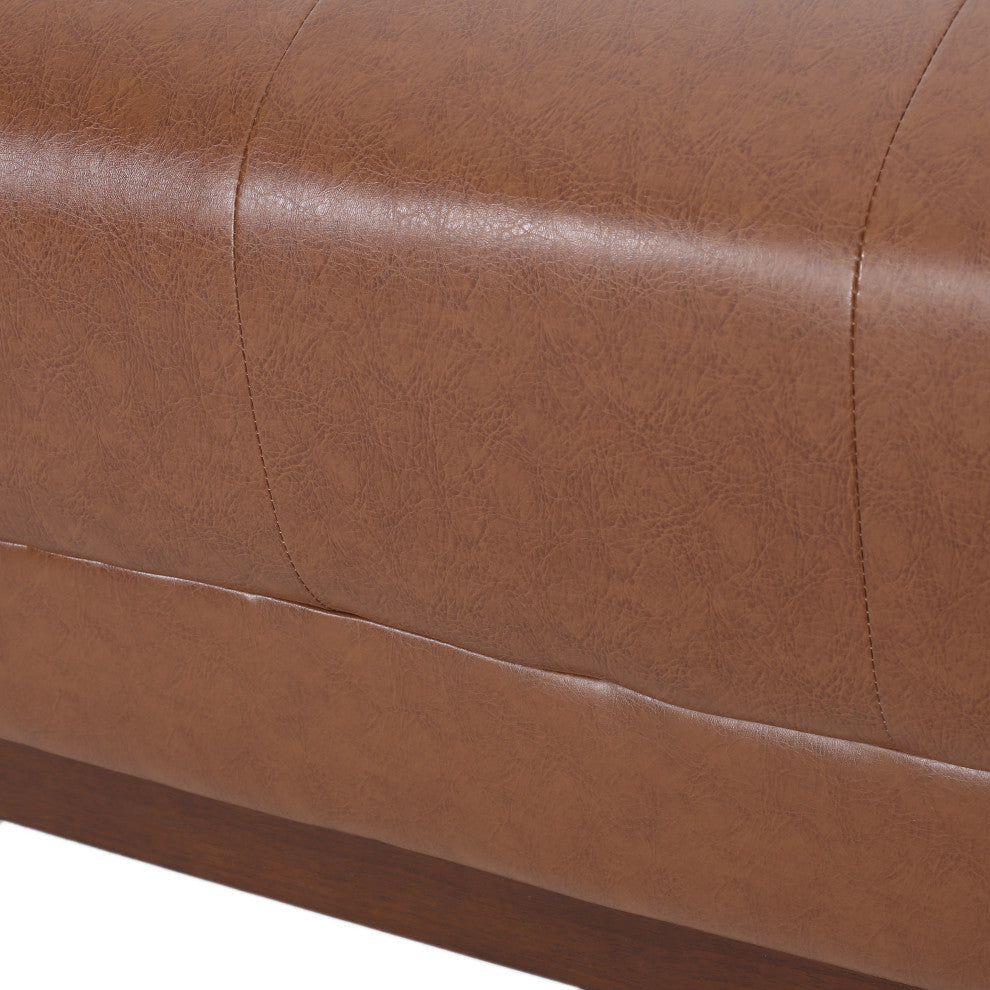Stefan Mid Century Faux Leather Tufted 3 Seater Sofa, Cognac + Espresso
