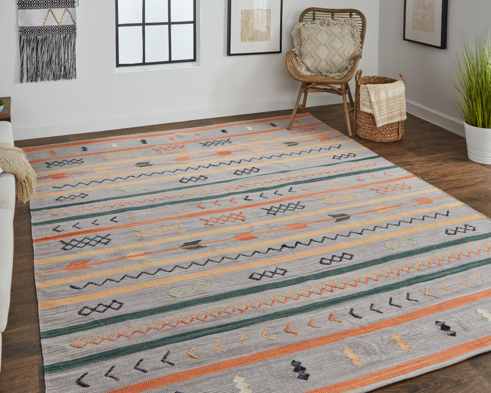 Weave & Wander Amara Southwestern Serape Style Rug, Gray/Orange, 8'x10'