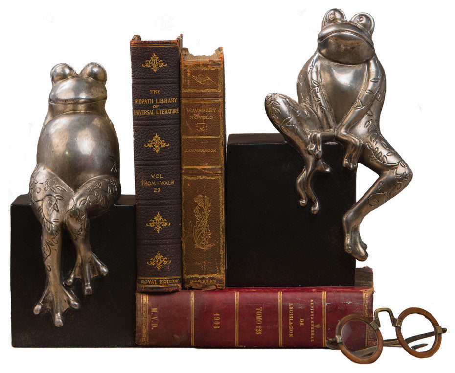 Frogs On Black Base, Antique Silver