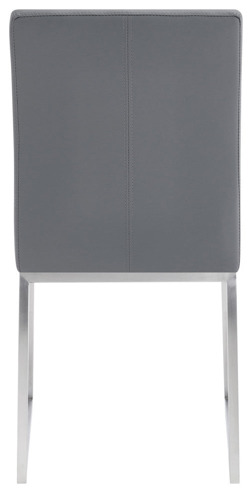 Mira Dining Chair, Gray Faux Leather, Set of 2, Brushed Stainless Steel