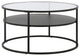 32" Black Glass And Steel Round Coffee Table With Shelf