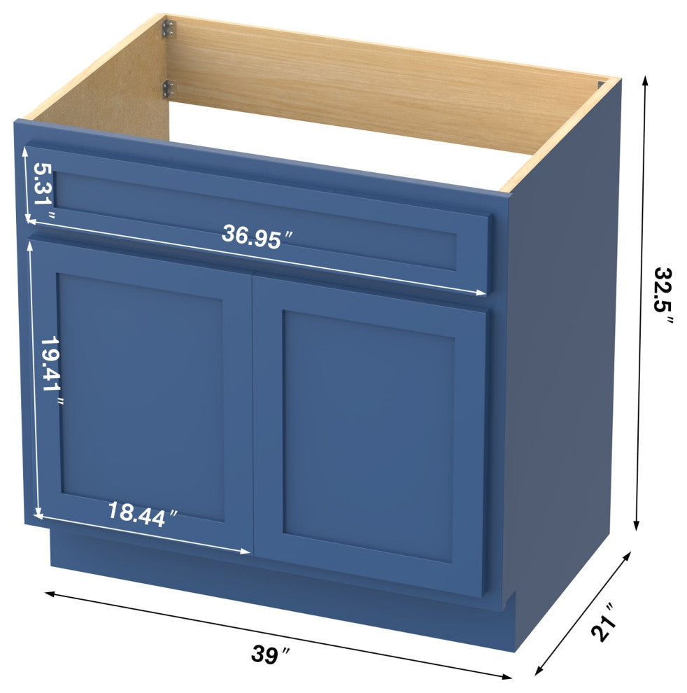 Vanity Art Vanity Base Cabinet, No Top, 39", Blue