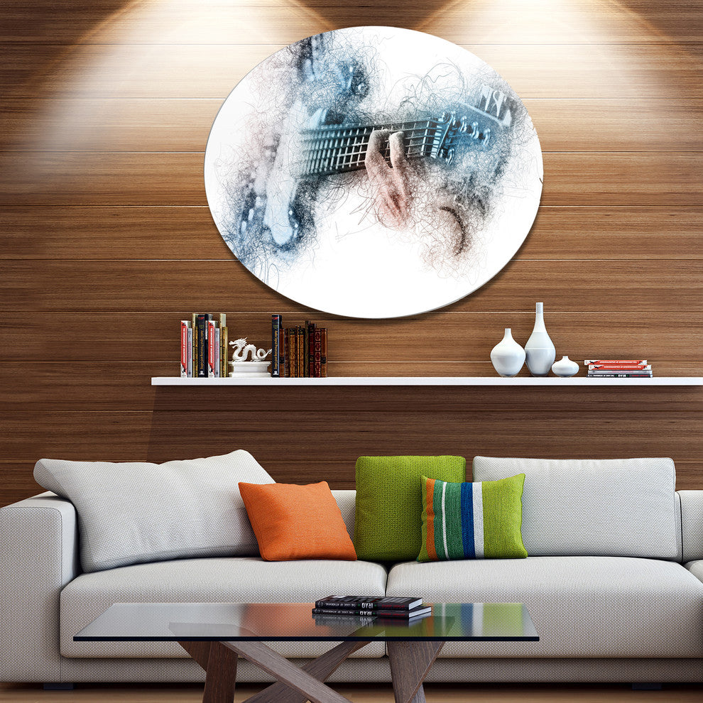 Man Playing A Guitar Watercolor, Modern Round Wall Art, 23"