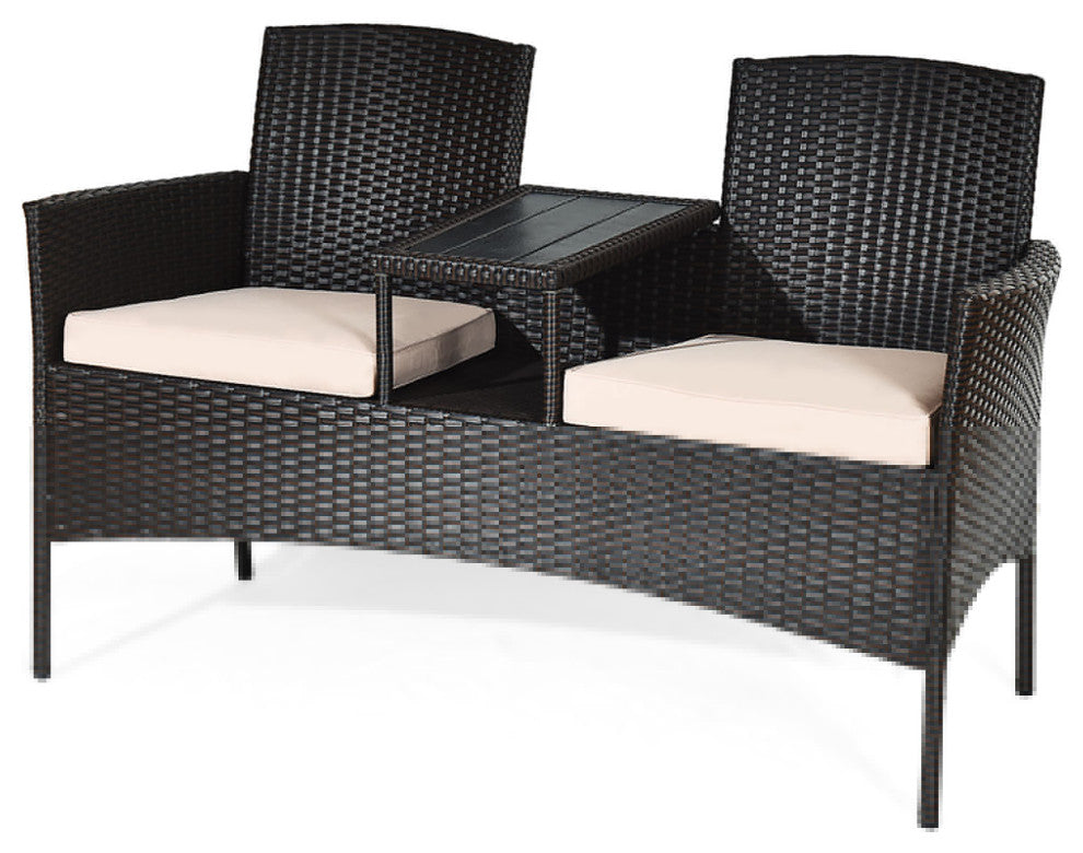 Costway Patio Rattan Chat Set Seat Sofa Loveseat Table Chairs Cushioned