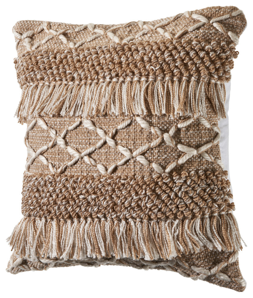 Neutral Fringe Geometric Throw Pillow
