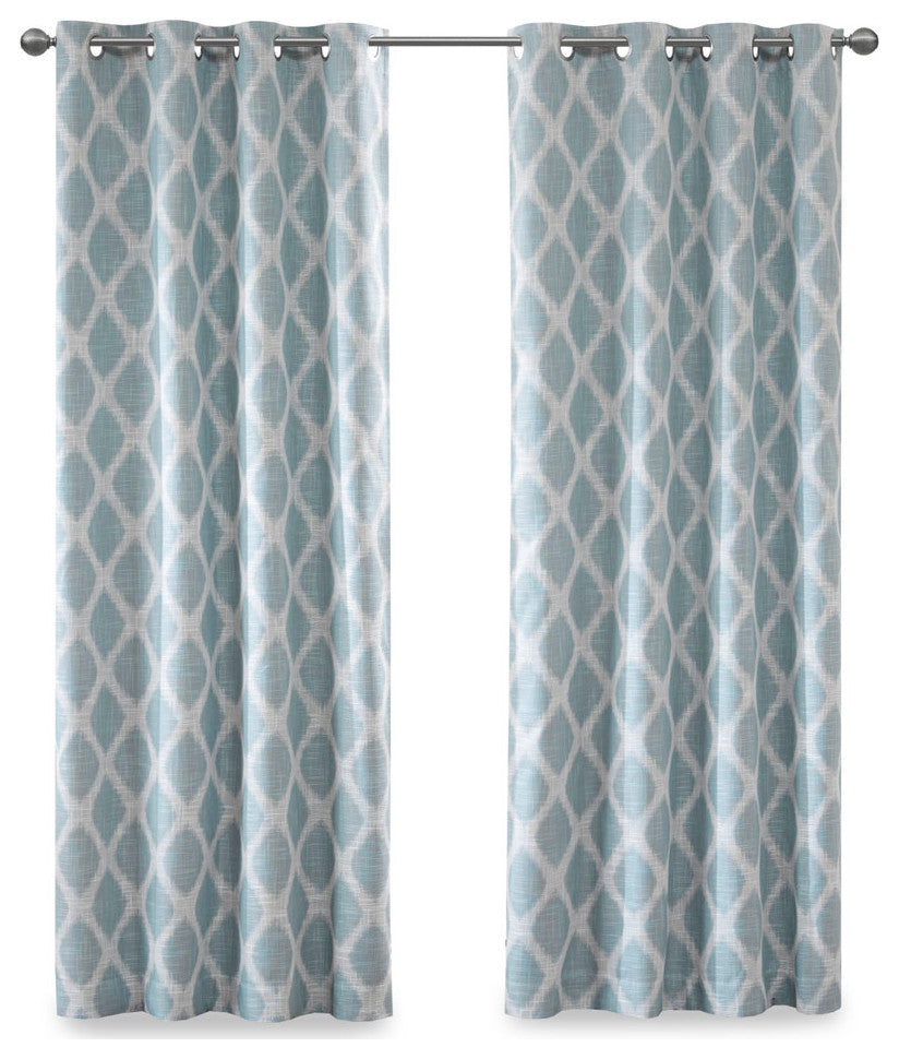 SunSmart Blakesly Ikat Blackout Window Panel, Grey, Aqua Blue, 50"x95"