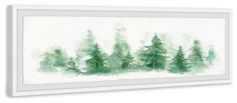 "Hazy Pine Forest" Framed Painting Print, 30x10