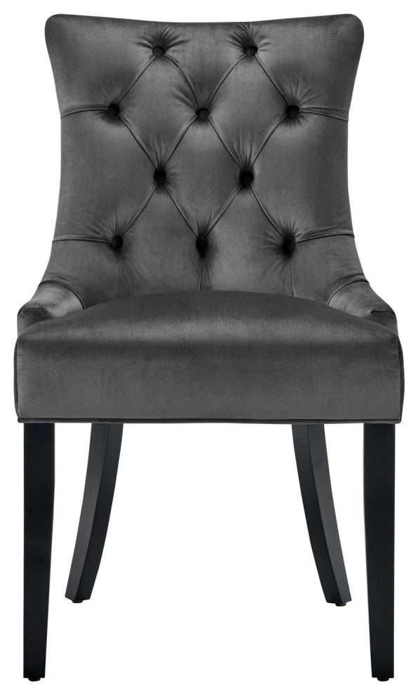Tufted Side Dining Chair, Set of 2, Velvet, Wood, Dark Gray, Modern, Bistro