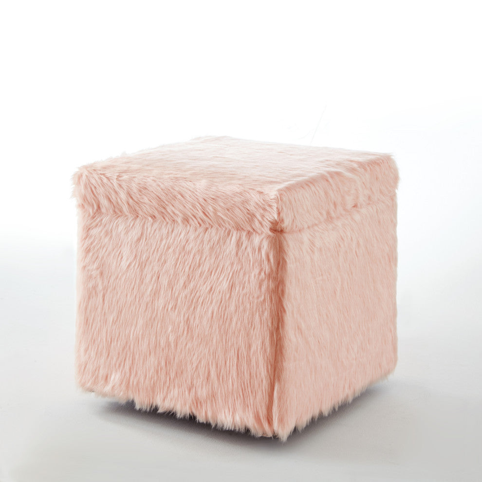 Daisy Faux Fur Ottoman, Blush Pink