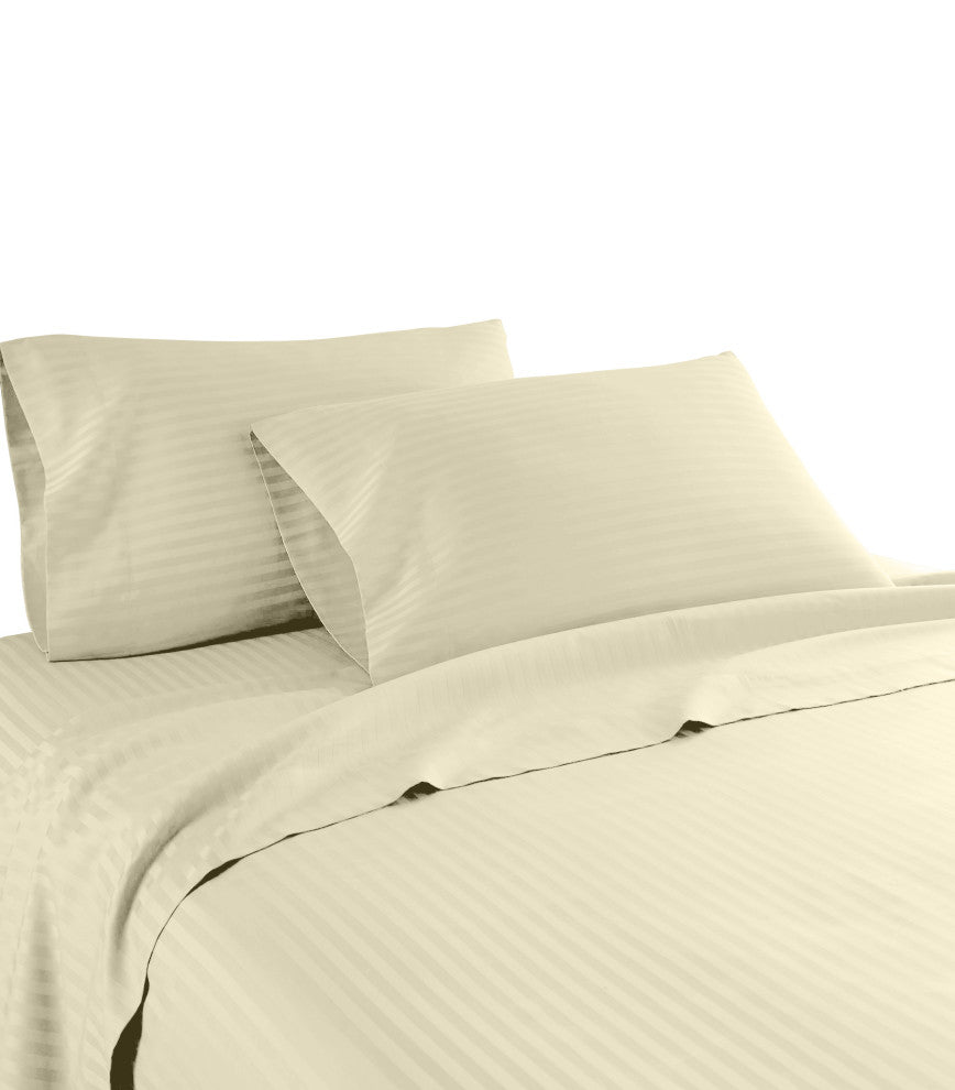 600 Thread Count 100% Cotton Stripe Sheet Set, Ivory, King