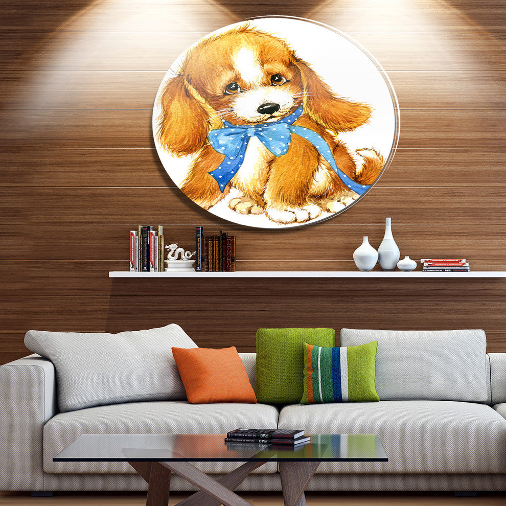 Lovely Puppy Dog Watercolor, Animal Art Round Metal Wall Art, 36"