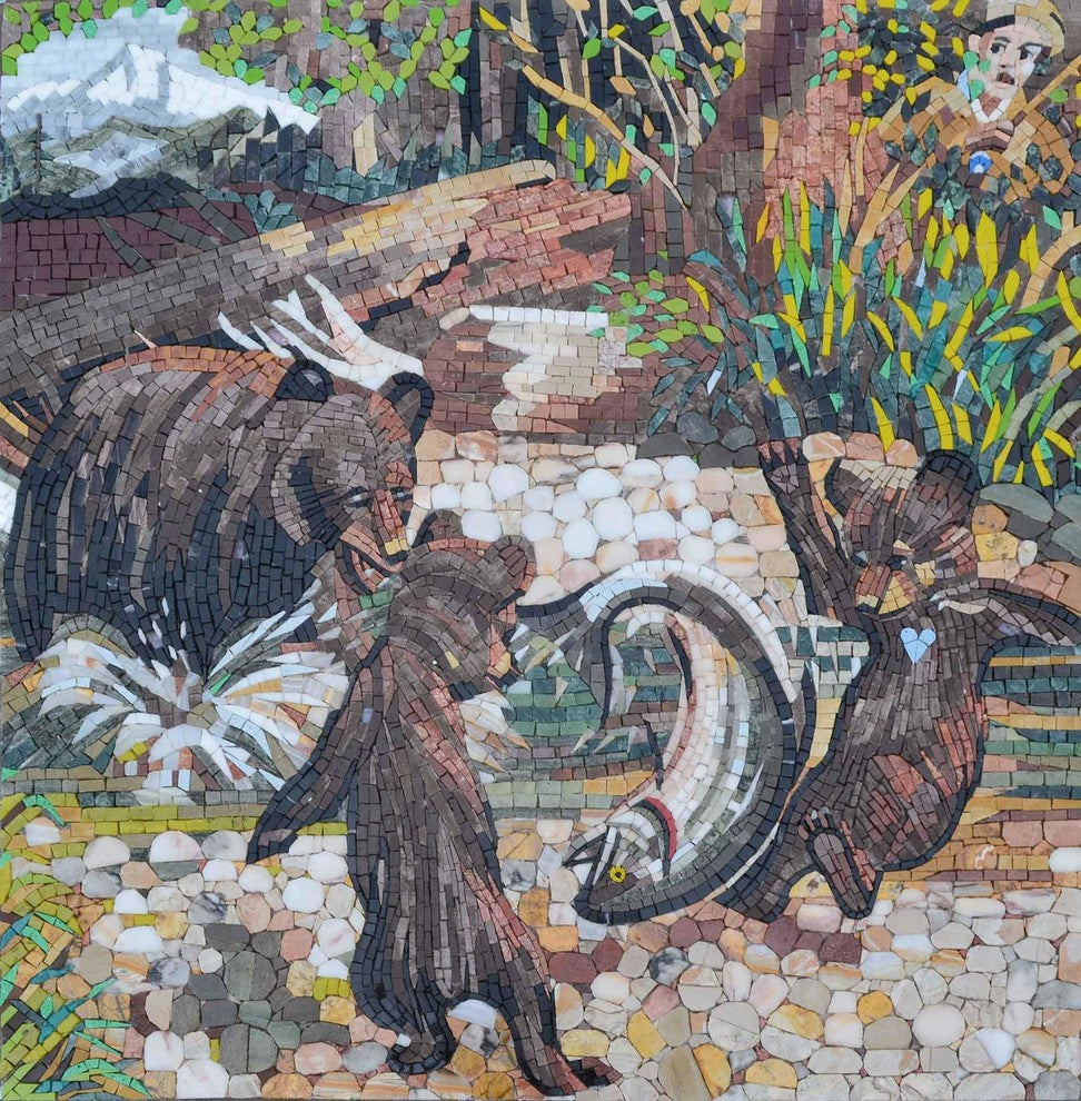 Mosaic Artwork, Grizzly Bear, 39"x39"