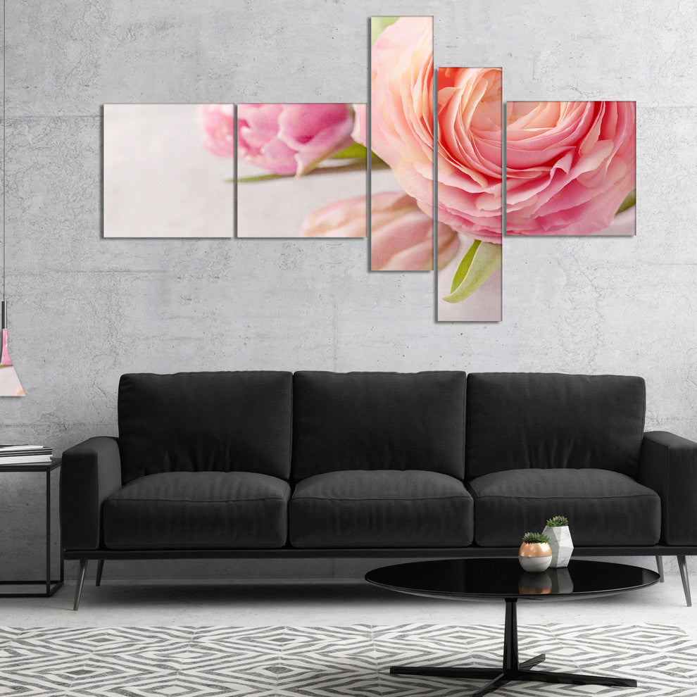 Full Bloom and Blooming Flowers, Floral Canvas Art Print, 60"x32", 5 panels