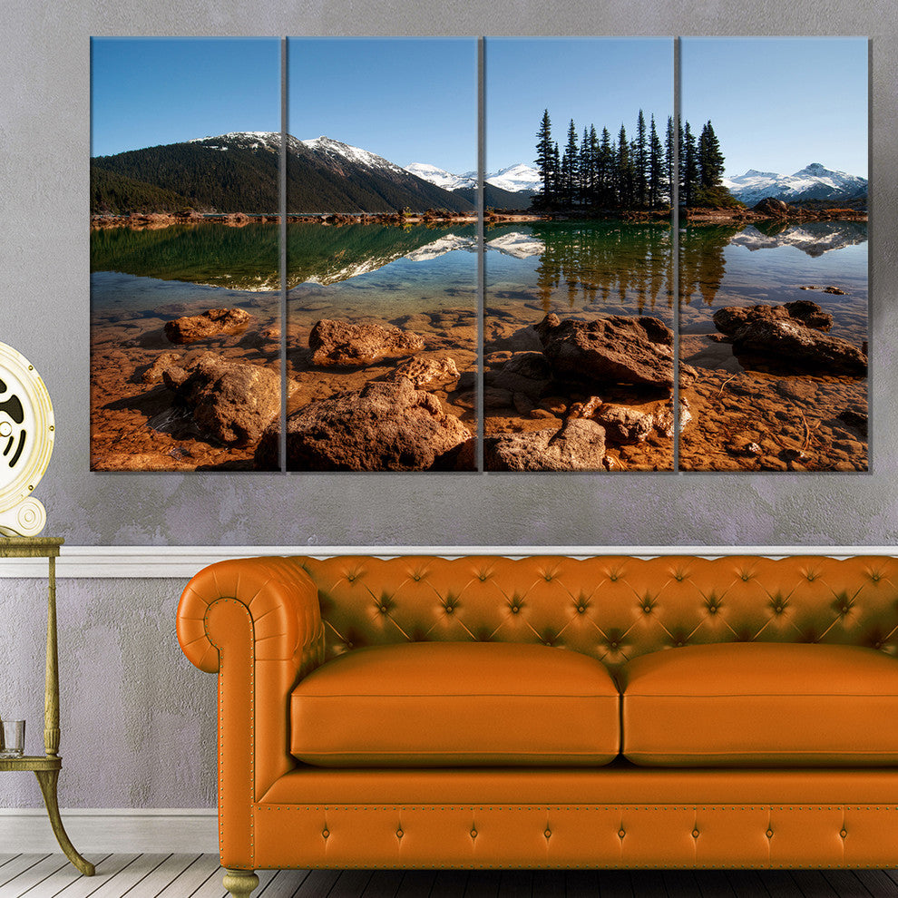 Beautiful Clear Lake with Pine Trees, Landscape Canvas Print, 48"x28", 4 Panels