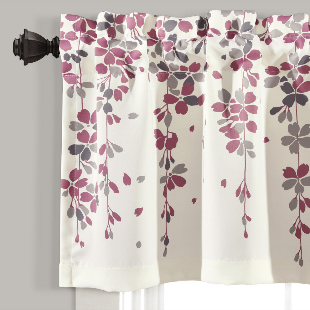 Weeping Flower Room Darkening Valance, Purple/Gray