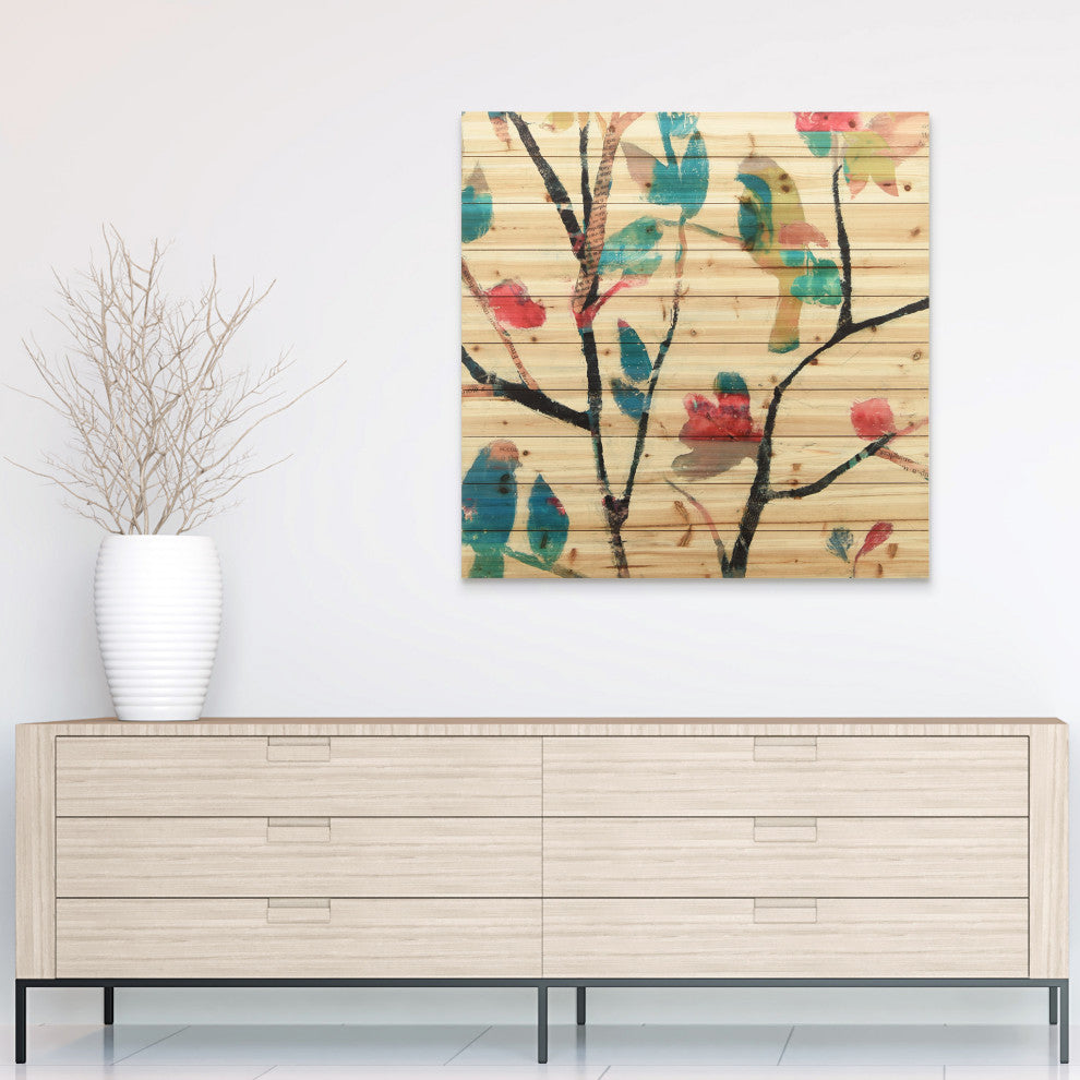 "Woodland Story 1" Wall Art Printed On Solid Fir Wood Planks