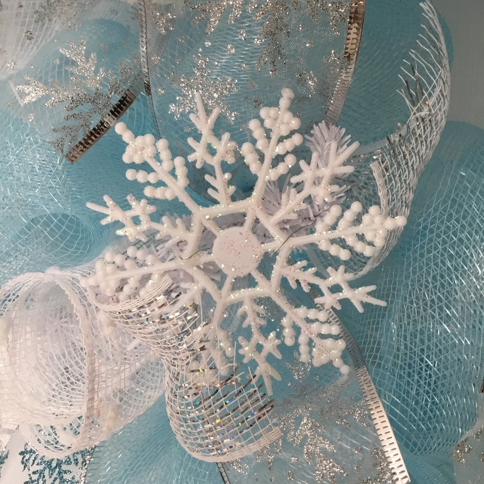 Frozen Winter Handmade Deco Mesh Wreath With Snowballs