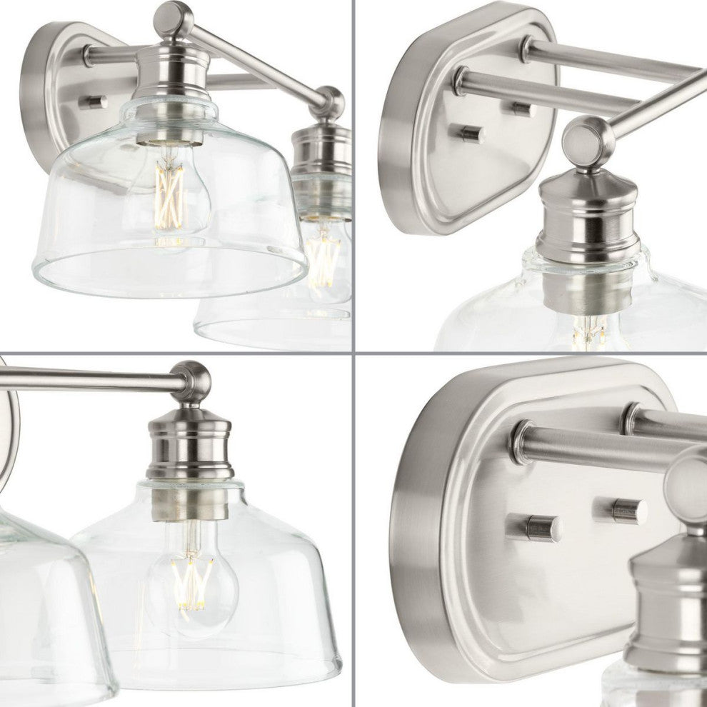 Singleton 2-Light 17" Brushed Nickel Vanity Light With Clear Glass Shades