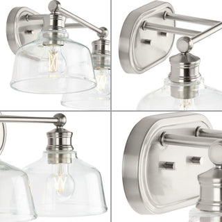 Singleton 2-Light 17" Brushed Nickel Vanity Light With Clear Glass Shades
