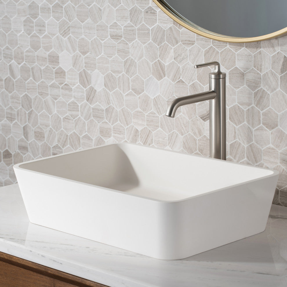 Kraus Ramus Single Handle Vessel Faucet, Pop Up Drain, Spot Free Steel, Set of 2