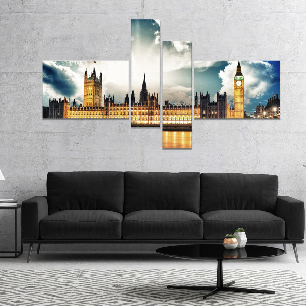 Big Ben UK and House of Parliament, Extra Large Canvas Print, 60"x32", 4 panels