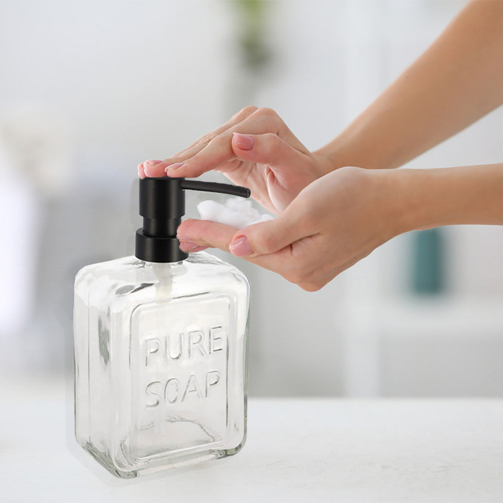 Vintage-Style Glass Soap Dispenser with PURE SOAP Design - 18 fl oz, Clear