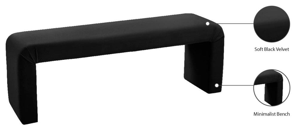 Minimalist Velvet Upholstered Bench, Black