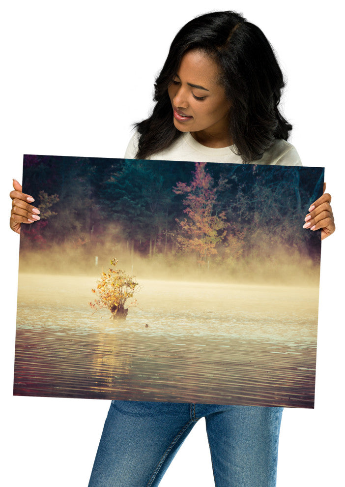 Golden Mist on Waples Pond Landscape Photo Unframed Wall Art Print, 16" X 20"