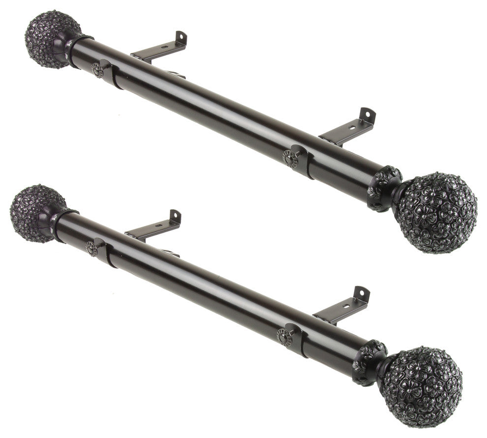 Eloise 1.5" Side Curtain Rod, Black, 18"