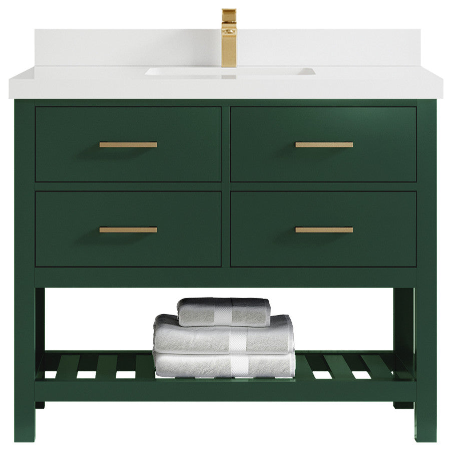 Parker 42 Single Sink Bath Vanity in Lafayette Green  2" White Quartz