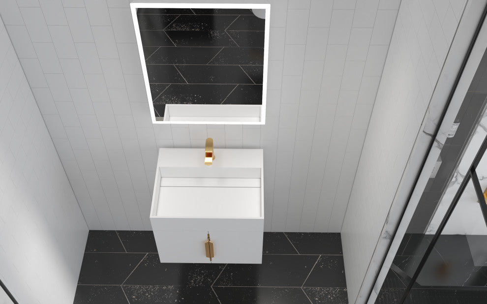 CastelloUSA Amazon 24" Wall Mounted Bathroom Vanity Set, White, White Top, Gold